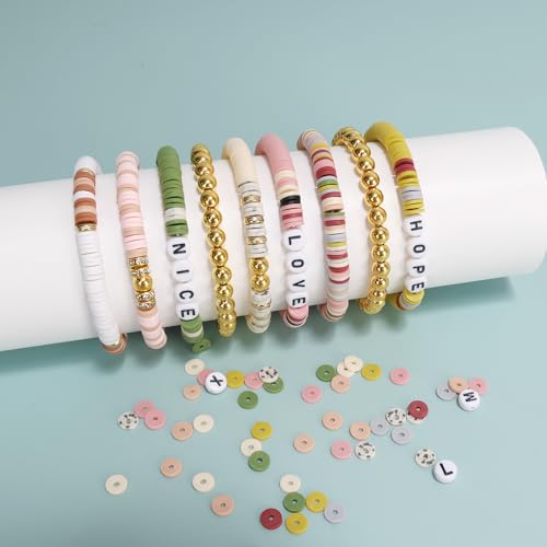 Bracelet Making Kit Gold Beads Clay Beads Jewelry&Bracelet Making Kit Charm Bracelet Maker Set with Letter Beaded Kit Christmas Birthday Gift (ZZ93)