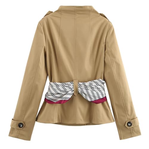KEOMUD Women's Spring Fall Double Breasted Cropped Trench Coat,Casual Elegant Short Trench Coat Jacket with Scarf2