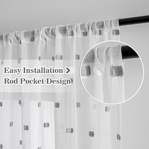 Image of MYSKY HOME Grey Patched Sheer Curtains for Living Room 84 Inches 2 Panels