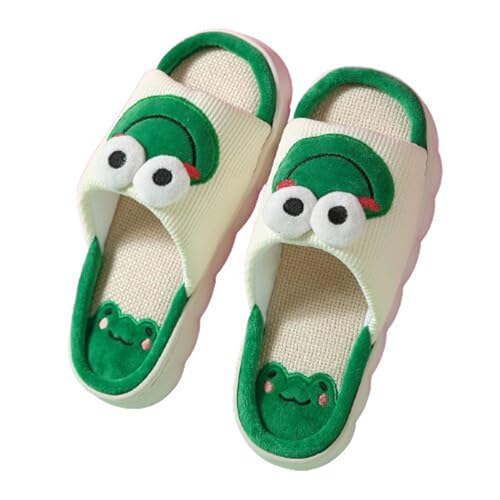 Frog Slippers for Women Men Animal Cartoon Linen Cotton Slippers Non-Slip Four Seasons Comfy Winter Indoor Outdoor Open Toe Summer Shoes(36/37 EU, Green~B)