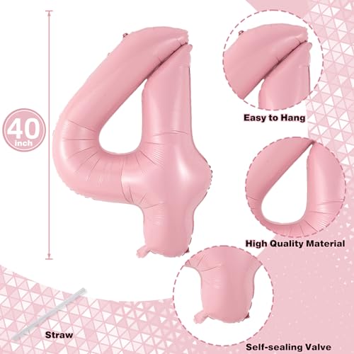 Image of Large Pastel Pink 14 Balloon Number Set, Foil Number 1 & 4, 40 Inch Mylar Self Inflating Light Pink 14 Balloons for Girls 14th Birthday Party Decor