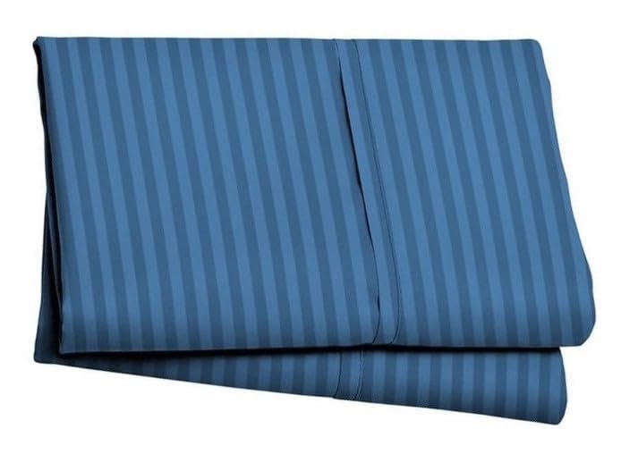 Image of Sofrito Bed Sheet Glace Cotton Striped - 300 TC - Queen (90 inchx108 inch) - with 2 Pillow Cover | Ideal for Hospitals, Clinics, Hostels, PGs, Hotels & Guest Houses | Bahama Blue