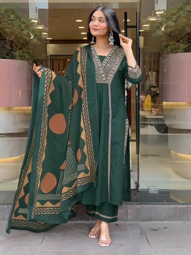 Image of ANNI Designer Women's Rayon Viscose Straight Printed Kurta with Pant & Dupatta Set | Ethnic 3-Piece Readymade Suit for Women | Elegant Festive & Office Wear Traditional Outfit