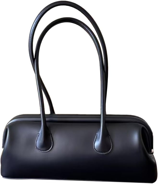 Genuine cowhide leather women's handbag, shoulder bag, armpit bag, pillow-shaped, long strip storage bowling bag