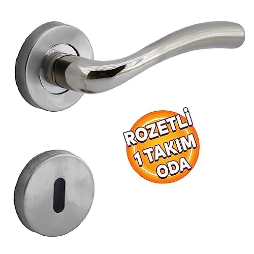 Badem10 Nobel Dolunay Rozetli Oda Kapı Kolu Sağa ve Sola Uygun Nikel 1 Takım