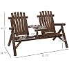 Outsunny 2-Seat Wooden Adirondack Chair, Patio Bench with Table, Outdoor Loveseat Fire Pit Chair for Porch, Backyard, Deck, Carbonized
