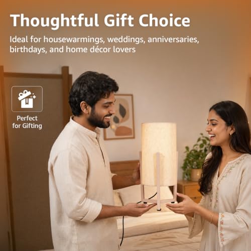 Image of Amazon Basics Minar White Iron Frame Table Lamp | Cream Iron Tripod Base with Polyester Shade | E27 Holder | Decorative Night Lamp for Bedroom, Living Room & Study Room | Home Decor Gift
