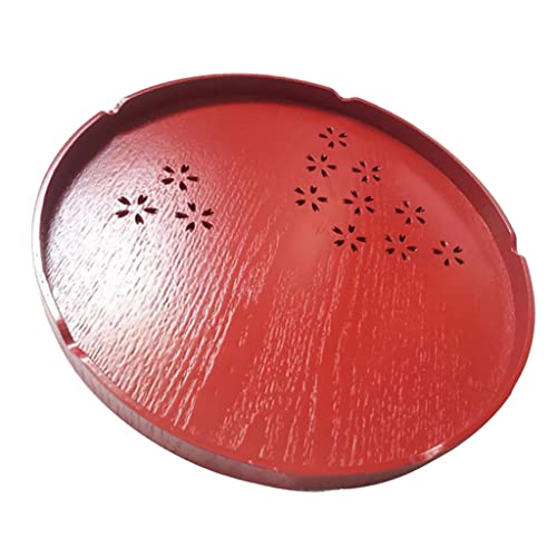 Dovewill 3 Color & Size Serving Tray Wooden Tray Japanese Style Tea Home Hotel Guest Room Dishes Round 6 Types Wood Trays With Hollowed-Out Cherry Blossom - Red, 30X2Cm #TOP5