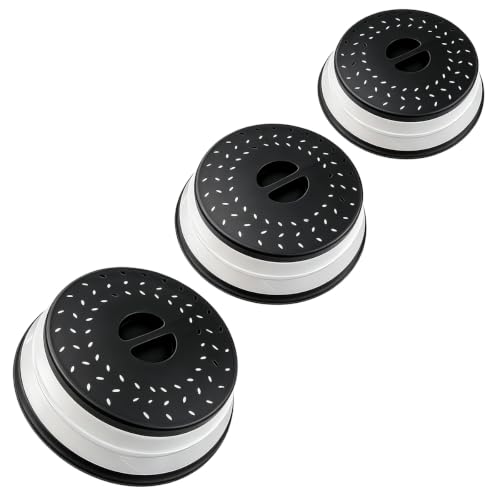 Image of Set of 3 Collapsible Microwave Splatter Cover | black, Microwave Plate Cover With Steam Vent