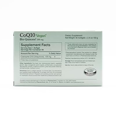 CoQ10 Vegan Bio-Quinone 100 mg, 180 Softgels | Premium Plant-Based Coenzyme Q10 Supplement with Non-GMO Ingredients for Optimal Health | High Absorption Formula for Heart Health and Energy Production
