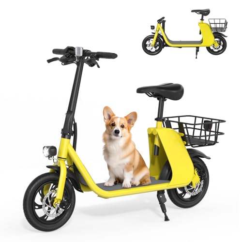 RIDWIND Adult Electric Scooter with Seat, 450W Motor Foldable E Scooter with LCD Display,15.5MPH, 20 Miles Range, Max Load 265LB, Commuting Scooters with Basket, UL2272 Certificate,Yellow