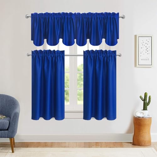 Aquazolax Bathroom Curtains Valances 2 Panels, Short Window Curtains Blackout Valences for Basement/Bedroom with Rod Pocket (52 inch x 18 inch, 2 Panels Set, Royal Blue)