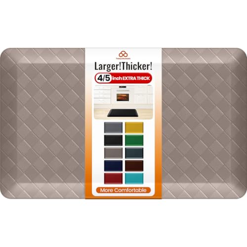 TranquilMoments 4/5 Inch Extra Thick Kitchen Mats for Floor,Non Slip Anti Fatigue Kitchen Rugs,Waterproof Stain Resistant Sink Mat,Cushioned Standing and Comfort Mats for Office (17"x28" Khaki)