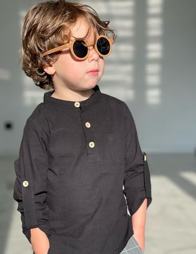 Image of Arshiner Boys Cotton Linen Henley Shirt Button Down Shirt Long Sleeve T Shirt Beach Shirt Tee Casual Solid Tops