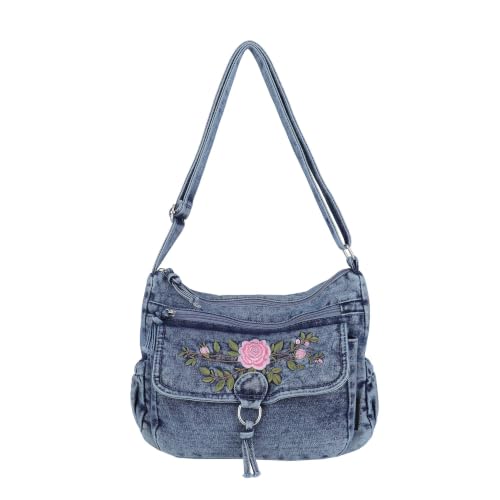 Sac en denim femme avec broderie florale et sangle réglable