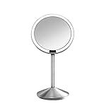 simplehuman Sensor Mirror, 5 Round Rechargeable Mini Travel Makeup Mirror, 10x Magnification, Brushed Stainless Steel