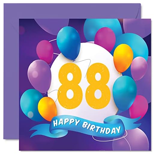 Tarjeta cumpleaños 88 hombres mujeres, fiesta en globo, tarjetas feliz cumpleaños hombre 88 años, mujer, abuelo, abuela,, niñera, mamá, papá, 145 mm x 145 mm, tarjetas felicitación cumpleaños 145 mm