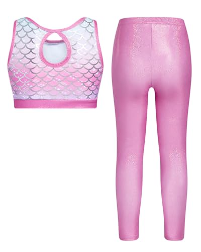 JiAmy Girls Workout Set Cut-Out Back Two Piece Sparkly Activewear Sets Sleeveless Crop Tank Tops Yoga Leggings for Kids2
