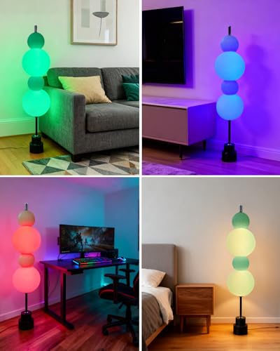 Image of Blue Globe Floor Lamp - RGB & 3000K Dimmable LED, Touch Switch, Modern Tall Standing Lamp for Bedroom, Living Room, Home Office, Gold Metal