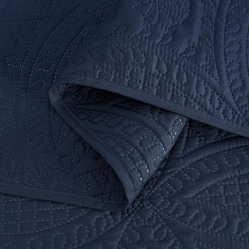 Image of Chezmoi Collection Austin 3-piece Oversized Bedspread Coverlet Set (Queen, Navy)