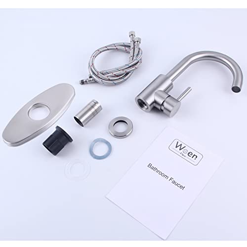 Bar Sink Faucet, Bathroom Faucets Single Hole, 360° Rotation Spout For Kitchen Rv Camper Restroom Utility Outdoor Small Faucet For Farmhouse Vanity Lavatory, With 6" Deck Plate - Brushed Nickel #TOP5