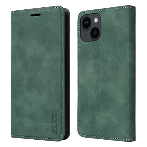 Évitez le piratage avec l'étui portefeuille iPhone 14 RFID en cuir vert