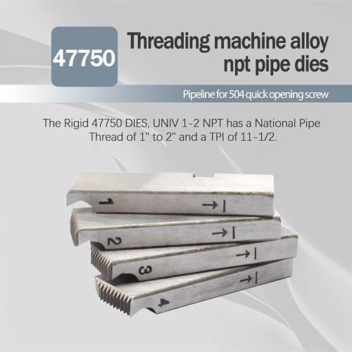 47750 Threading Machine Dies, Right-Handed NPT Pipe Dies for RIDGID 1-Inch to 2-Inch Universal Die Heads, Silver (47750)