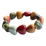 Evangelia.YM Women's Love Heart Stone Beaded Bracelets, Creative Ethnic Style Flower Glaze Ceramic B