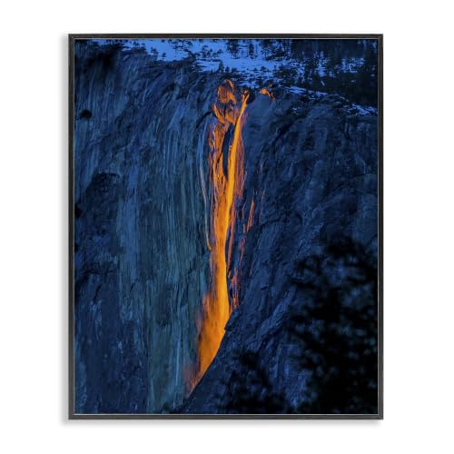 Lava Flowing Snowy Mountain Cliffs, 11 x 14 Inch Framed Giclée Print