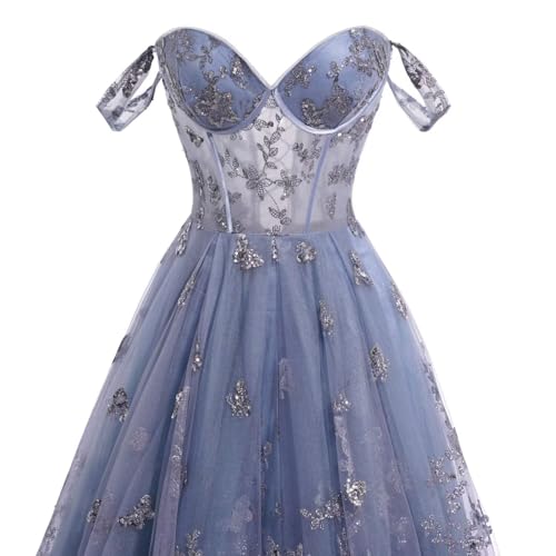 Miao Duo Women's 3D Butterfly Sparkly Tulle Prom Dresses 2024 Long Ball Gown Spaghetti Straps Formal Evening Dress YZTS1423