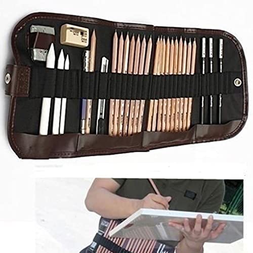 Image of deziine 1 PCS 36 Slots Roll Up Canvas Pen Pounch Pen Oil Paint Brush Bag Case Holder for Artists Beginners, Pencil Holders, Blue