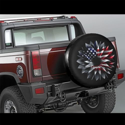 Image of American Flag Flower Spare Tire Cover-Cute Funny Waterproof Universal Spare Wheel Tire Covers Fit for Rv SUV Truck Camper Travel Trailer Accessories,16 inch