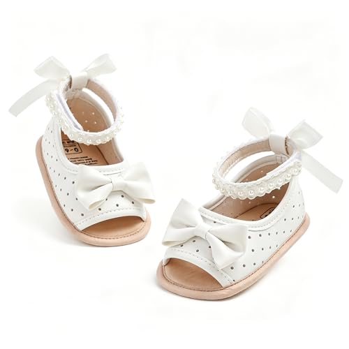 Image of HsdsBebe Baby Girls Sandals Bohemia Flower Bow Soft Sole Toddler First Walkers Beach Summer Shoes