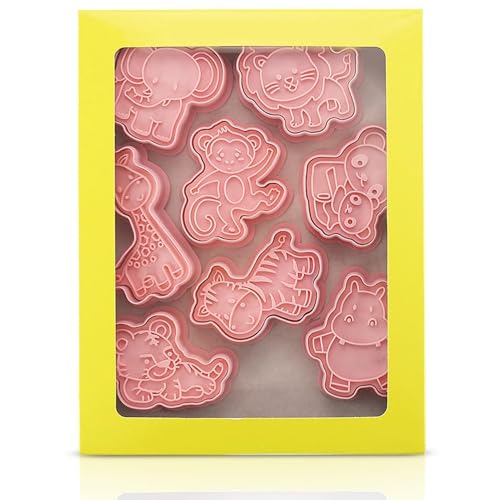 HERCHR - 8PCS Animal Cracker Cookie Cutters with Plunger Stamps Set, 3D Embossing Animal Cookie Cutters Mini Plastic Cookie Cutters for Kids, Cookie Molds for Baking Biscuit Fondant Cheese - -10%
