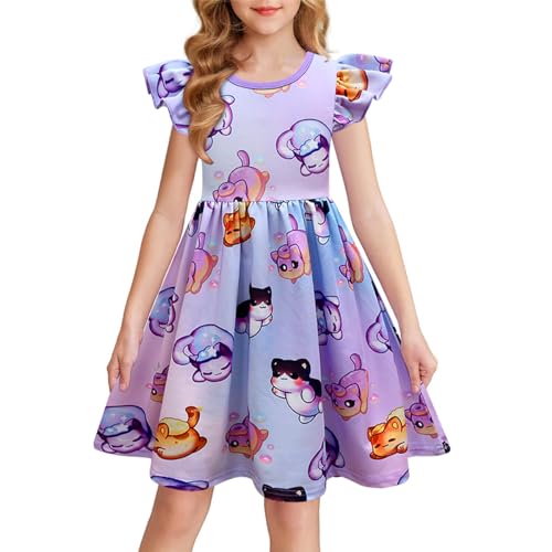 Girls Dress Graphic Cute Outfit Kids Ruffle Sleeve Dresses Birthday Gift2