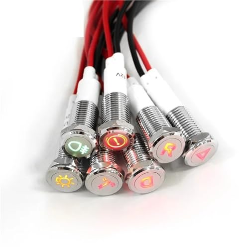 IDARMBFAH Chrome Waterproof Lamp 12V LED Car Boat LED Warning Dashboard Signal Lights Instrument Pilot light 10mm(12V YELLOW)