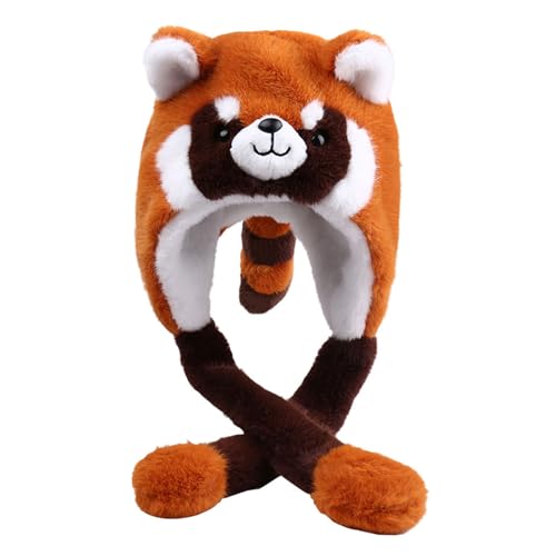 TUKVESZE Raccoon Animal Hat With Movable Ears, Winter Fun Ski Cap with Animal Face Long Ear Straps One Size (Raccoon)