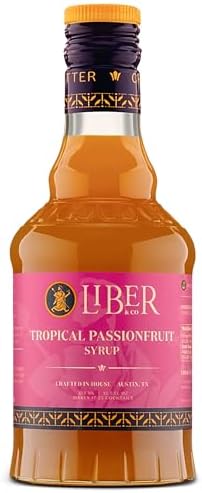 Liber & Co. Tropical Passion Fruit Syrup - Makes 25 Drinks - 50% Passionfruit Juice - Perfect for Craft Cocktails, Hurricanes, Margaritas, Tiki Drinks & Sodas (12.7 oz)