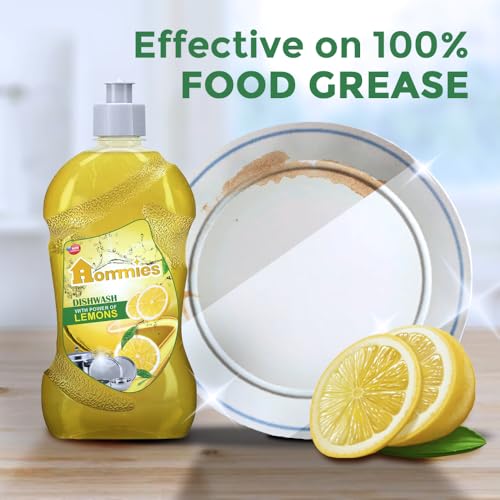 Image of Hommies Lemon Fragrance 1 Litre Dishwash Liquid Gel Refill Pack | Leaves No Residue | Grease Cleaner For Utensils - Liquid Kitchen Soap - 500 Ml x Pack of 2
