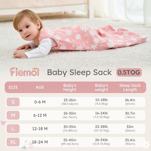 Image of Baby Sleep Sack 0-6 months, 100% Cotton Sleeping Sack for Newborn and Infant, 3 Pack Baby Wearable Blanket, 0.5 Tog Lightweight Double Zipper Sleep Bag Small Pink Butterfly Flower