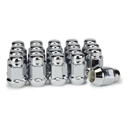 OKJHFD 20 Lug Nuts Bulge Acorn 1/2-20 Chrome Conical Seat 3/4" Hex -(Chrome Plated,Steel) for Charger 71-77 for Challenger 70-74 for Fifth Avenue 83 for Mustang 81-04 06-14 for Mustang II
