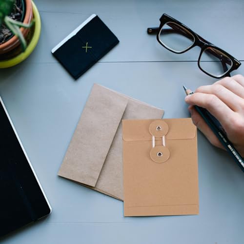 PATIKIL Envelope de papel kraft de 6 peças com fecho de amarrar, 14 x 10 cm, bolsa de pasta de arqui