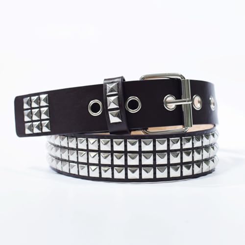 Black Studded Belt Metal Punk Rock Rivet Belts with Bright Pyramid Studs for Men Women2