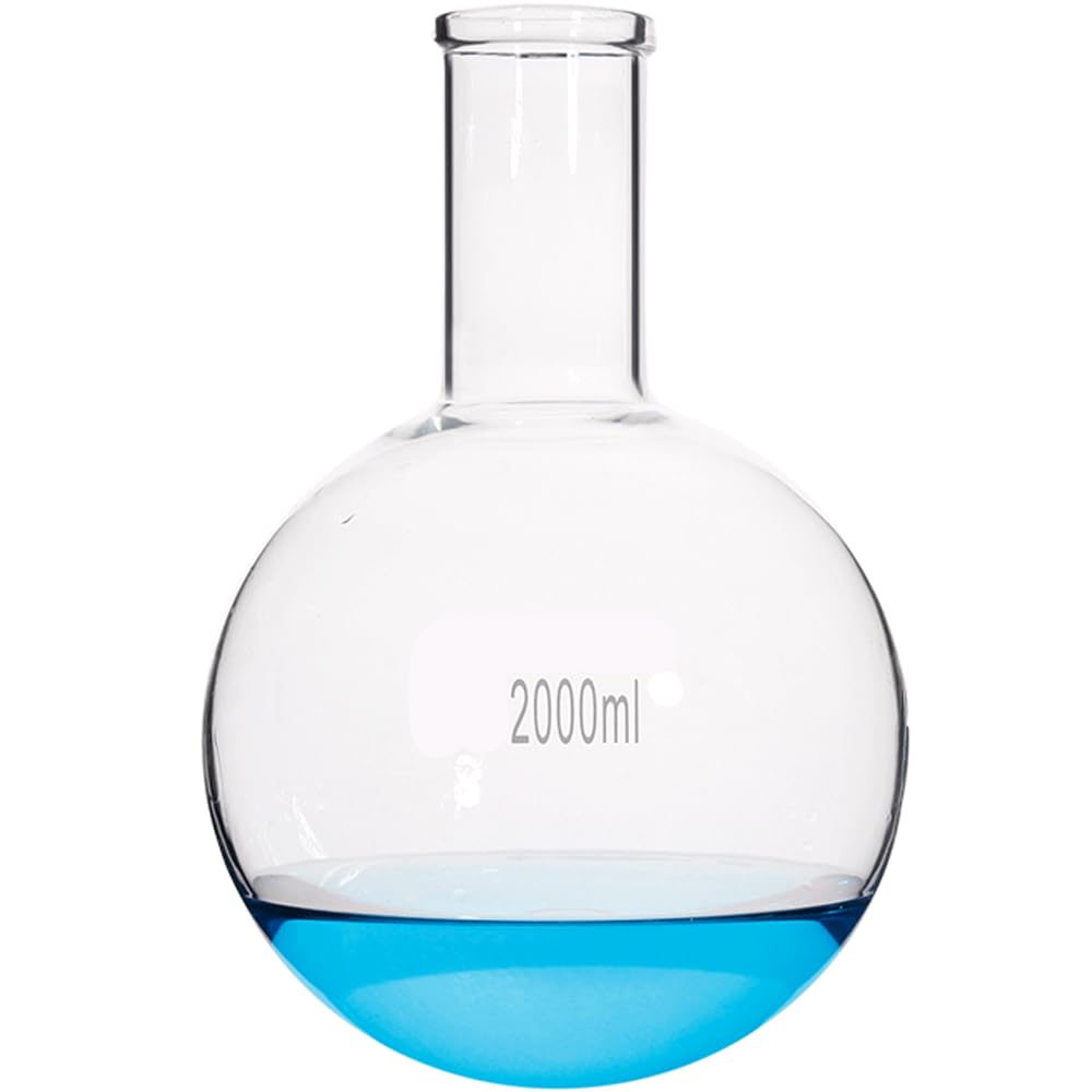 Matraz Erlenmeyer Graduado de Borosilicato, Matraz de Vidrio de Fondo Redondo y Cuello Corto de 100, 150, 250, 500 y 1000 ml, con Boca labrada, for experimentos de Laboratorio.(2000ml)
