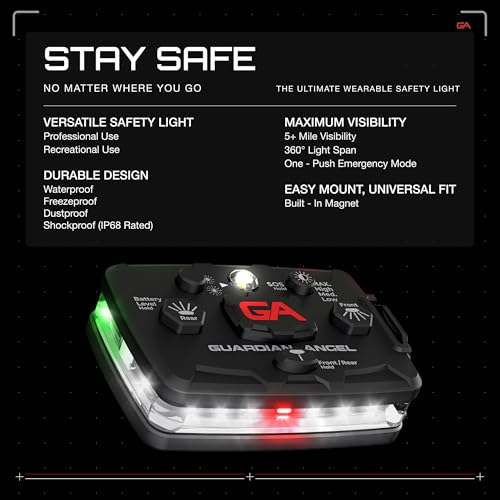 Image of Guardian Angel Elite Series Safety Light - (White Front & Green Rear) - Rechargeable, Magnetic, Hands-Free, Wearable & Mountable LED Flashlight for Construction, Roadside, Towing & Industrial PPE