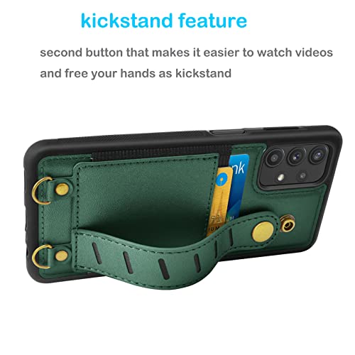 Galaxy A32 5G Case, Galaxy A32 5G Wallet Case, Tekcoo Pu Leather Wristlet Card Holder Slot Carrying [Removable Crossbody Strap] Purse Protective Back Cover For Samsung A32 5G Dark Green #TOP3