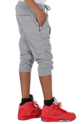 Vibes Boy Light Grey French Terry Jogger Capri Shorts Zipper Pockets Rib Bottom Size L #TOP2