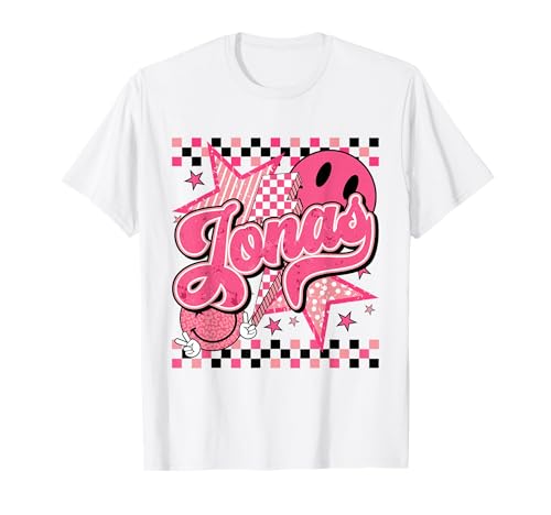 Jonas First Name I Love Jonas Girl Checkered Groovy 80's T-Shirt