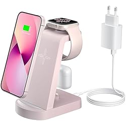 Cargador Inalambrico Rosa Estación de Carga inalámbrica, INNISTO 3 en 1 Estación Carga inalámbrica Compatible con iPhone 14 13 12 11 Pro MAX/XS/XR/X,Cargador Apple Watch Ultra 8 7 6 5 4 3 2 SE,Airpods Pro/3/2/1(Rosado)