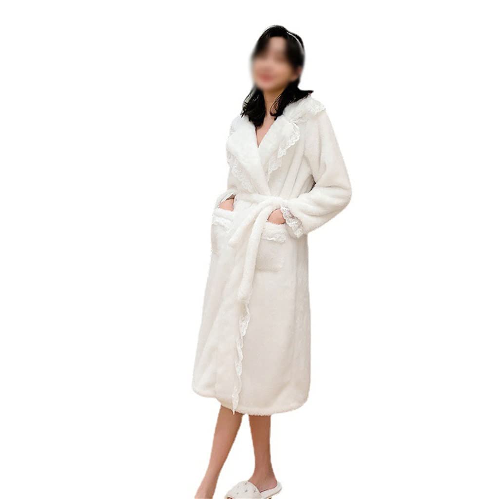 Peignoir blanc femme épais et long en velours corail luxueux